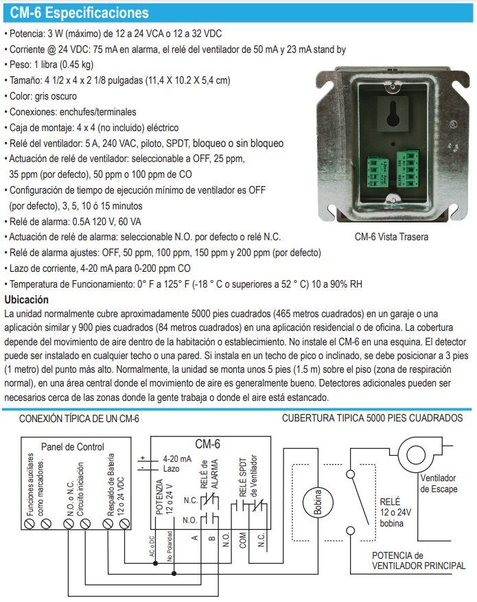 Detector de monóxido de carbono CM6 - Macurco